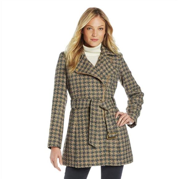 Kenneth Cole Houndstooth Belted Coat Size Large - Picture 1 of 10